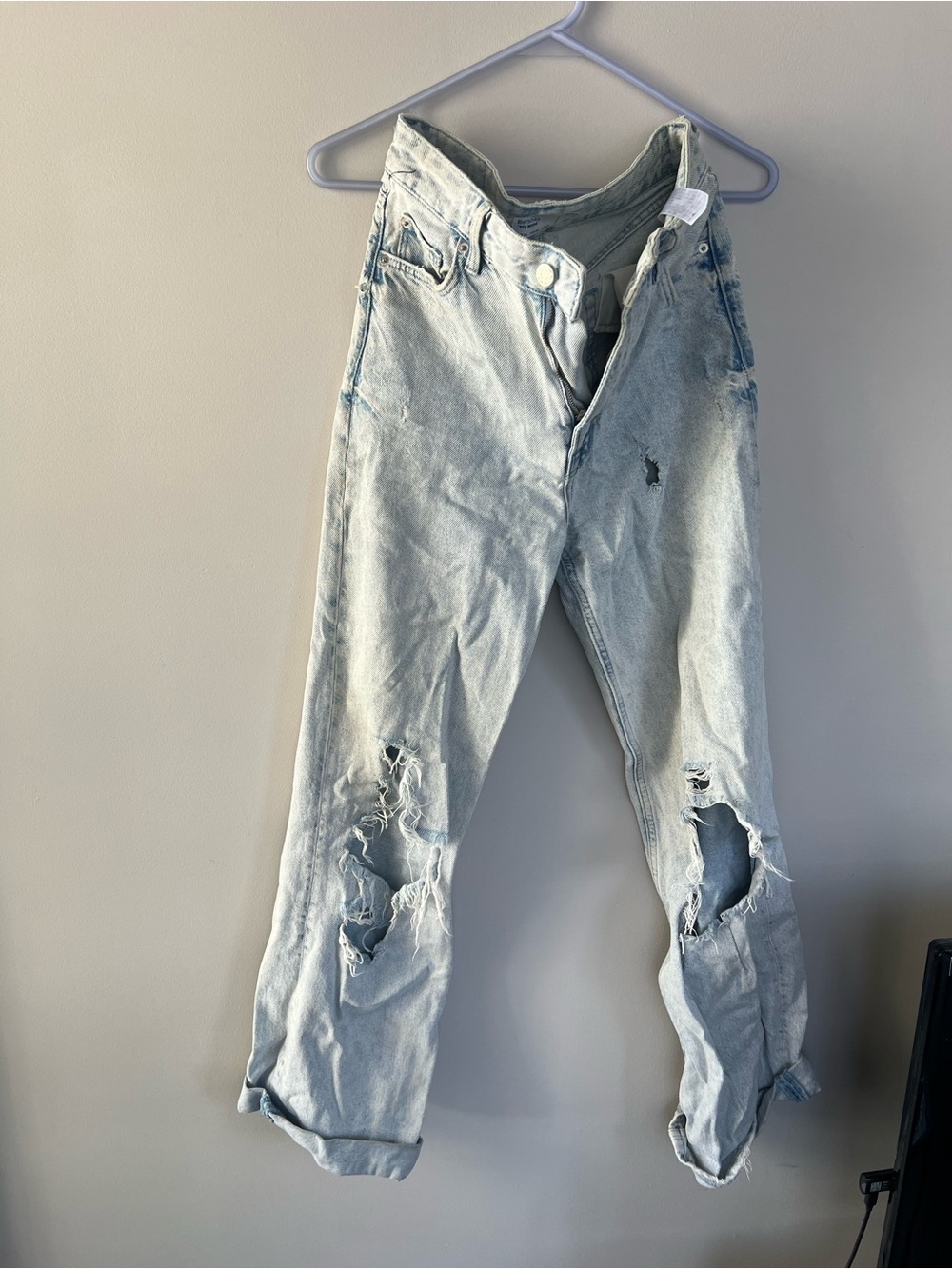 Bershka Light Blue High-Rise Ripped Women's Jeans
